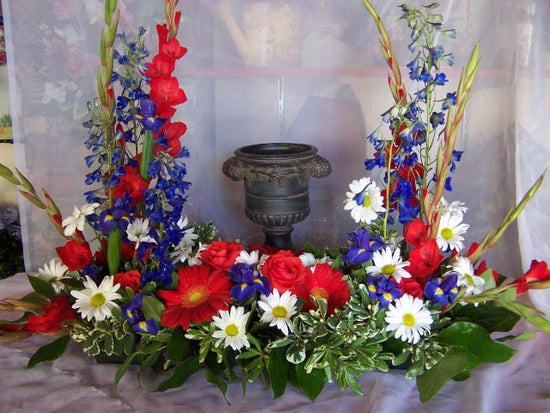 S 017 Red White and Blue Urn Arrangement